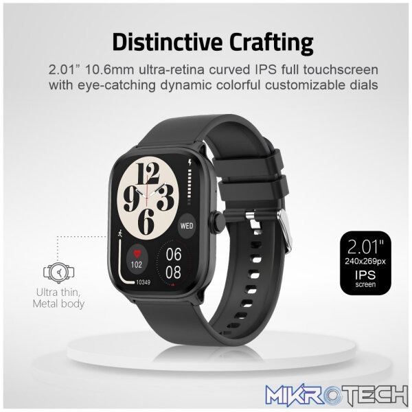 MT310 Smart Watch 2.01" HD IPX68 with BT Calls Sports HR BP BO - Black - Image 2